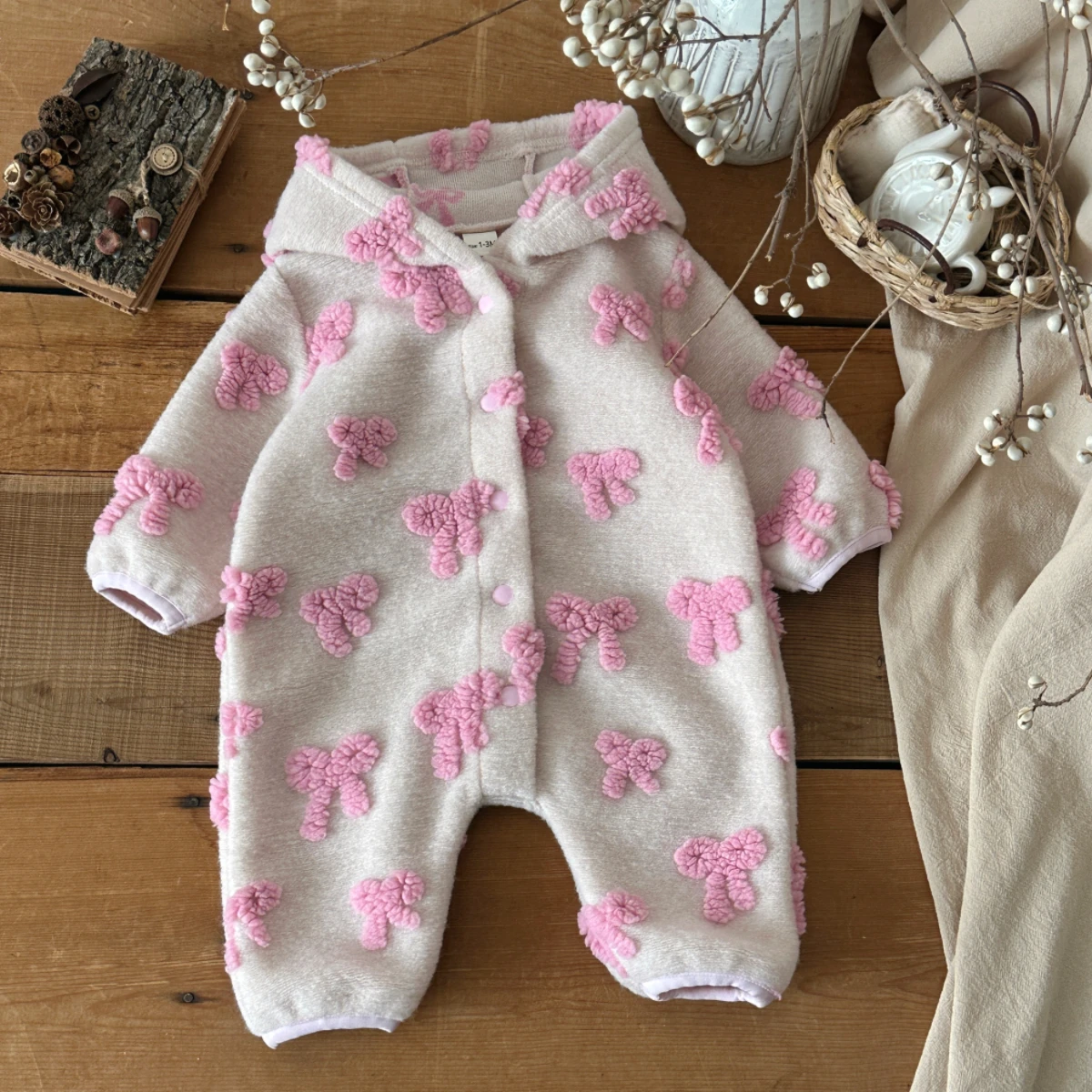 Newborn Baby Girl Romper Floral - Baby Girls Hooded Romper 3D Bow